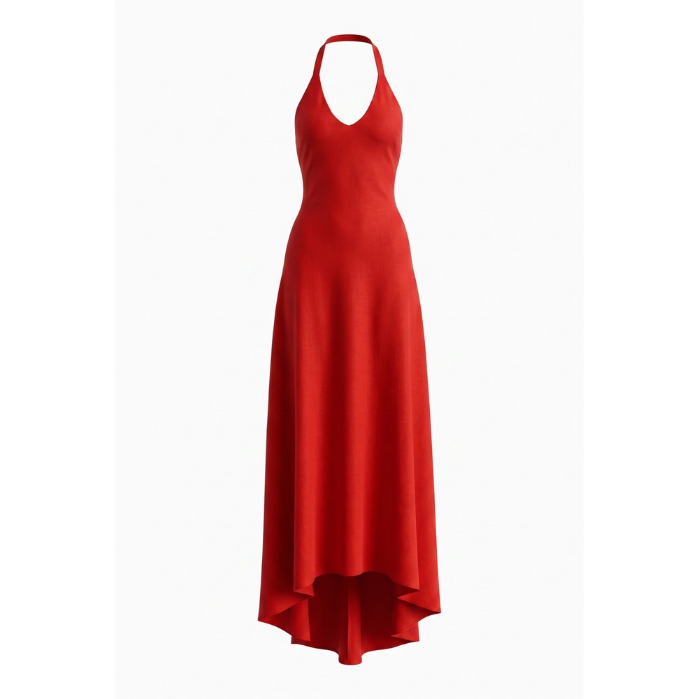 COS ATELIER Red Linen Blend Halterneck High-Low Maxi Dress Size 14 1171055001